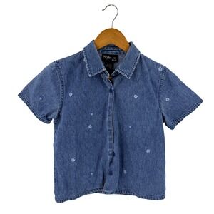 Vintage Style & Co Petite Denim Top‎ Size 6P Embroidered Floral Coastal Cottage